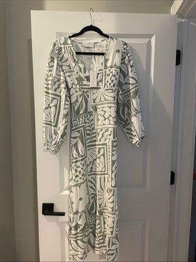 Petal & Pup Sage Green and White Patterned Midi Dress